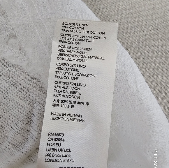 Free People White Burnout Linen Blend Raw Edge Ruffled Tiered Low V Tank Top - Picture 7 of 7